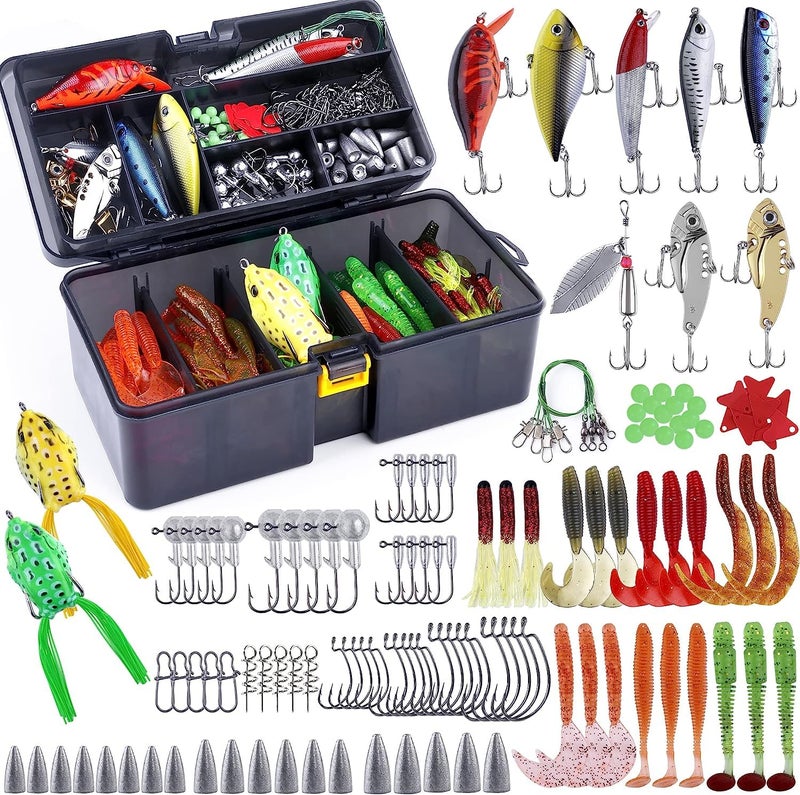 PLUSINNO 210PCS Fishing Accessories Kit, Tackle Box with Tackle Included, Fishing Hooks, Weights, Round Split Shot, Fishing Gear for Bass, Trout, Catfish - Image 1